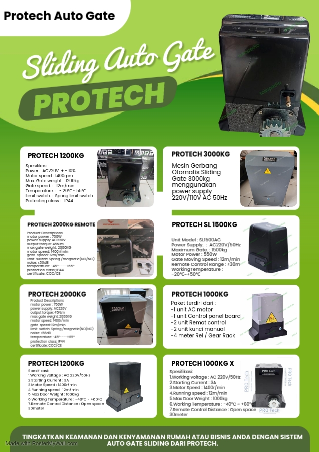 Mesin Remot Pintu Pagar Barrier Sliding Otomatis Merk PROTECH Autogate – Terpercaya & Bergaransi!